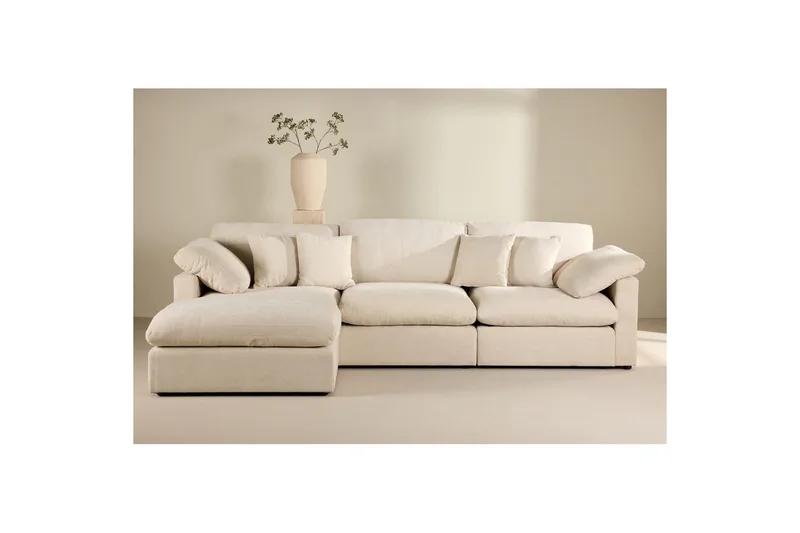 Amalfi Vänstervänd L-formad Hörnsoffa med Divan 297 cm i Tyg - Beige - Möbler - Soffa - Divansoffa & schäslongsoffa - 3 sits soffa med divan