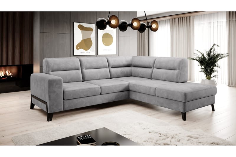 Anglika 4 sits divansoffa med schäslong Högervänd i Sammet - Grå - Möbler - Soffa - Divansoffa & schäslongsoffa - 4 sits soffa med divan