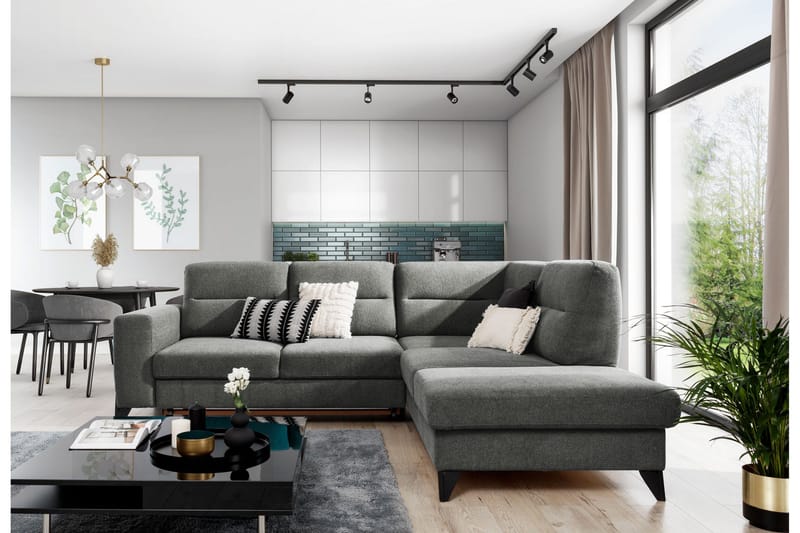 Anglika 4 sits divansoffa med schäslong Högervänd i Tyg - Grå - Möbler - Soffa - Divansoffa & schäslongsoffa - 4 sits soffa med divan