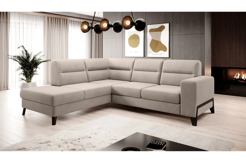 Anglika 4 sits divansoffa med schäslong Vänstervänd i Sammet, Beige