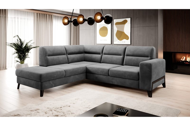 Anglika 4 sits divansoffa med schäslong Vänstervänd i Sammet - Grå - Möbler - Soffa - Divansoffa & schäslongsoffa - 4 sits soffa med divan