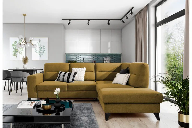 Anglika Soffa m. Schäslong 4-sits - Gul - Möbler - Soffa - Divansoffa & schäslongsoffa - 4 sits soffa med divan