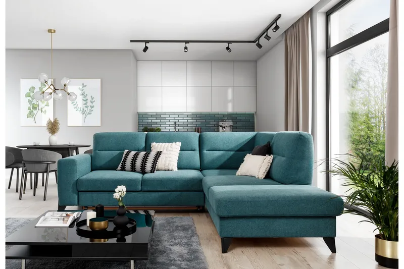 Anglika Soffa m. Schäslong 4-sits - Ljusblå - Möbler - Soffa - Divansoffa & schäslongsoffa - 4 sits soffa med divan
