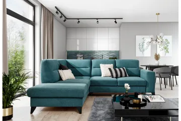 Anglika Soffa m. Schäslong 4-sits - Ljusblå - Möbler - Soffa - Divansoffa & schäslongsoffa - 4 sits soffa med divan