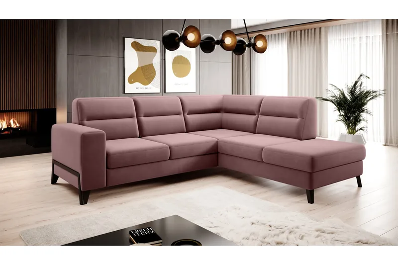 Anglika Soffa m. Schäslong 4-sits - Rosa - Möbler - Soffa - Divansoffa & schäslongsoffa - 4 sits soffa med divan