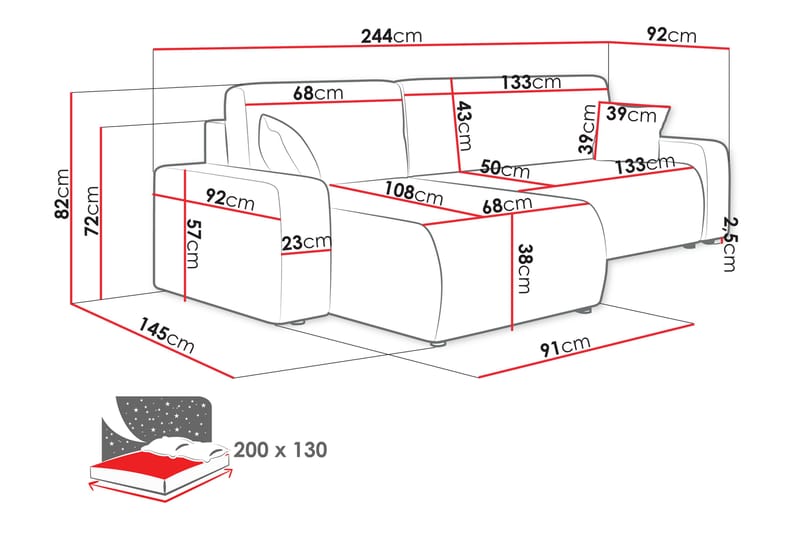 Barile Soffa med Divan 3-sits - Blå - Möbler - Soffa - Divansoffa & schäslongsoffa - 3 sits soffa med divan