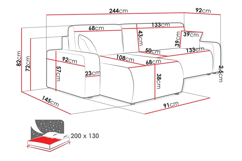 Barile Soffa med Divan 3-sits - Blå - Möbler - Soffa - Divansoffa & schäslongsoffa - 3 sits soffa med divan