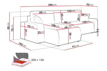Barile Soffa med Divan 3-sits - Grå - Möbler - Soffa - Divansoffa & schäslongsoffa - 3 sits soffa med divan