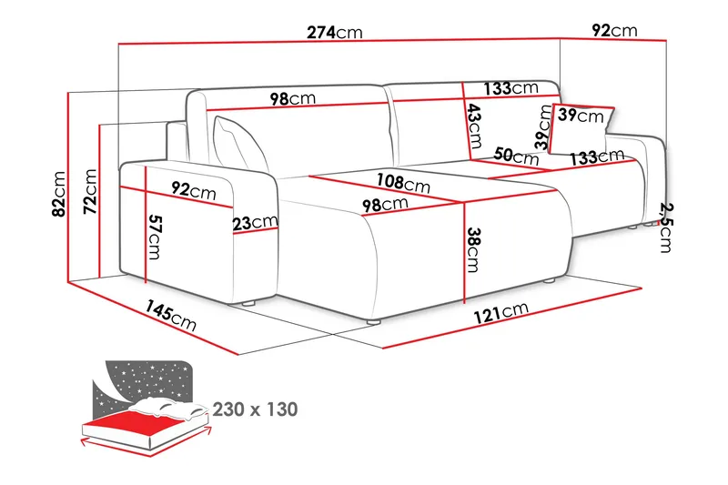 Barile Soffa med Divan 3-sits - Mörkgrå - Möbler - Soffa - Divansoffa & schäslongsoffa - 3 sits soffa med divan