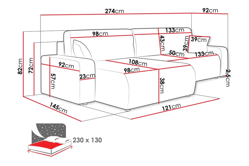 Barile Soffa med Divan 3-sits - Mörkgrå - Möbler - Soffa - Divansoffa & schäslongsoffa - 3 sits soffa med divan