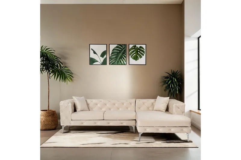 Beachport 3-sits Soffa med Divan Höger - Beige - Möbler - Soffa - Divansoffa & schäslongsoffa - 3 sits soffa med divan