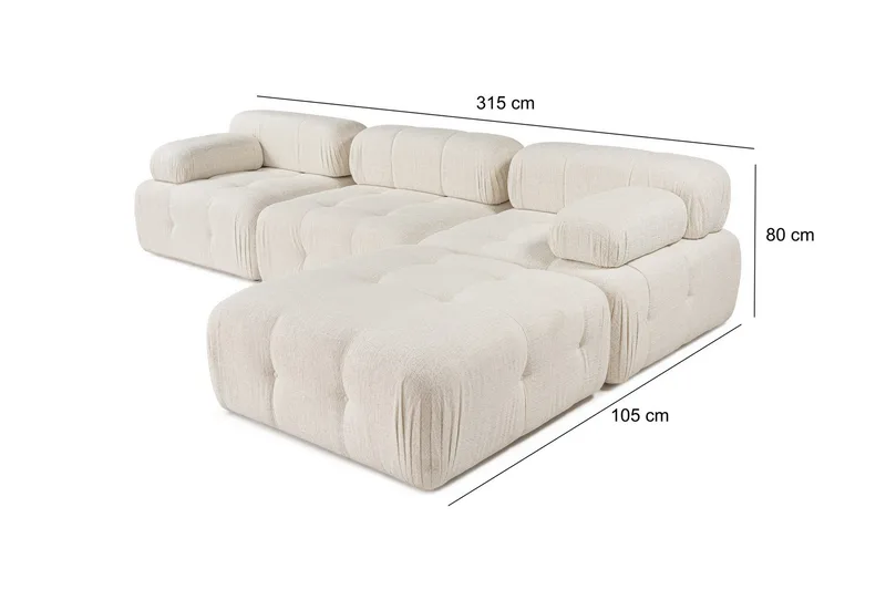Belgin Bubblig Divansoffa 3-sits 315 cm med utfällbara armstöd och ryggstöd - Ljus / Beige - Möbler - Soffa - Modulsoffa - Komplett modulsoffa