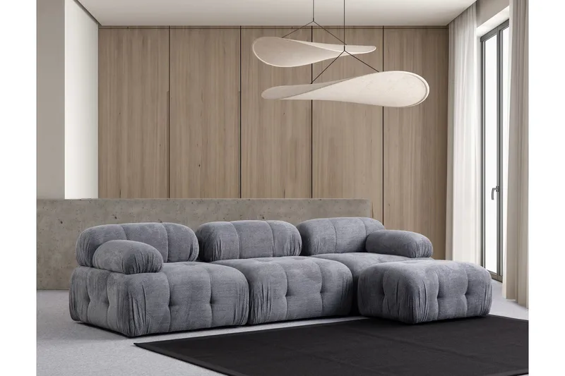 Belgin Bubblig Divansoffa 3-sits med fasta armstöd, Grå