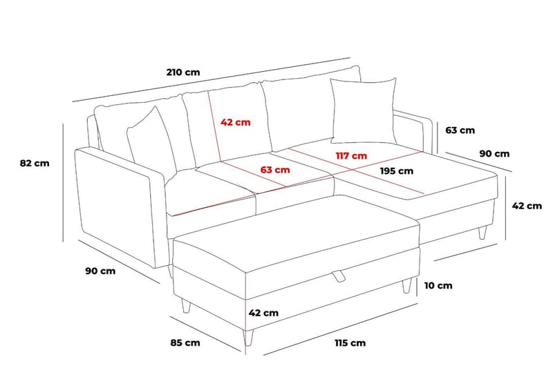 Braneles Soffa m. Divan 4-sits - Antracit - Möbler - Soffa - Divansoffa & schäslongsoffa - 4 sits soffa med divan