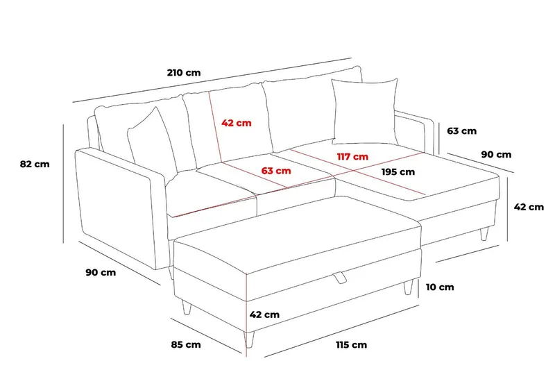 Braneles Soffa m. Divan 4-sits - Grå - Möbler - Soffa - Divansoffa & schäslongsoffa - 4 sits soffa med divan
