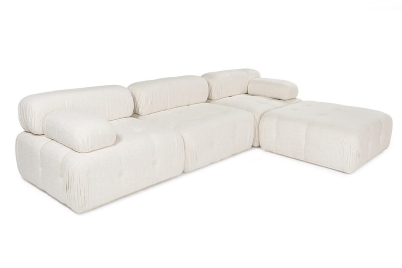 Bubblig Divansoffa 3-sits Belgin 315 cm med utfällbara armstöd och ryggstöd - Ljusbeige - Möbler - Soffa - Divansoffa & schäslongsoffa - 4 sits soffa med divan