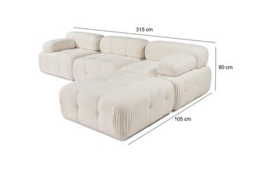 Bubblig Divansoffa 3-sits Belgin 315 cm med utfällbara armstöd och ryggstöd - Ljusbeige - Möbler - Soffa - Divansoffa & schäslongsoffa - 4 sits soffa med divan