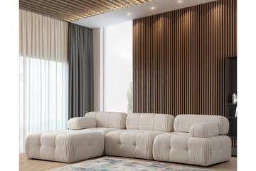 Bubblig Divansoffa 3-sits Belgin 315 cm med utfällbara armstöd och ryggstöd - Ljusbeige - Möbler - Soffa - Divansoffa & schäslongsoffa - 4 sits soffa med divan
