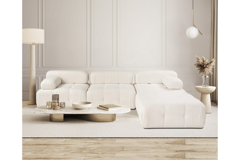 Bubblig Divansoffa 3-sits Belgin 315 cm med utfällbara armstöd och ryggstöd - Ljusbeige - Möbler - Soffa - Divansoffa & schäslongsoffa - 4 sits soffa med divan