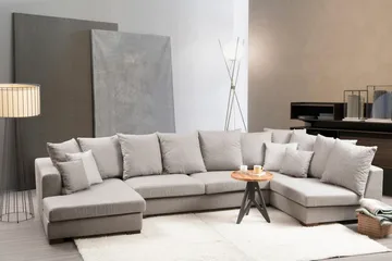 Castelloli 4-sits U-formad Hörnsoffa med Divan och Schäslong i Tyg - Ljusgrå - Möbler - Soffa - Hörnsoffa - Hörnsoffa med divan