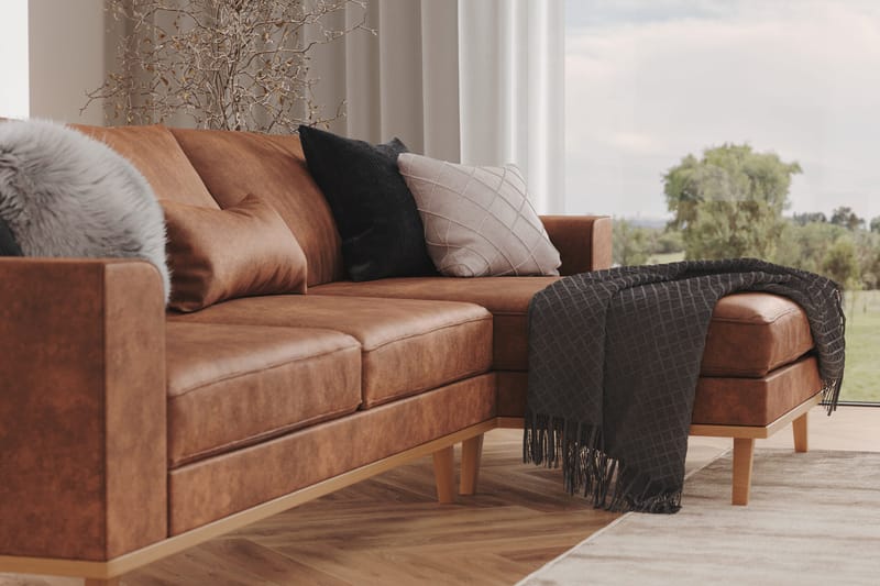 Copenhagen 4-sits Högervänd L-formad Divansoffa i Konstläder - Brun - Möbler - Soffa - Divansoffa & schäslongsoffa - 4 sits soffa med divan