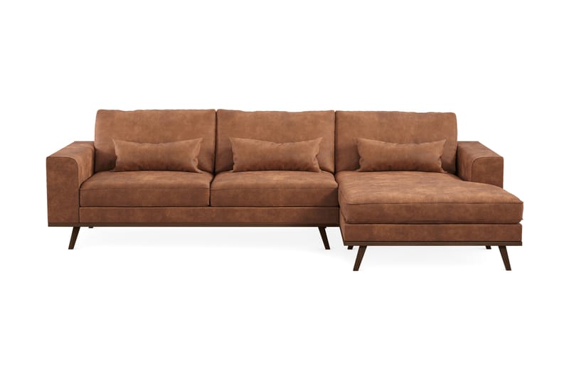 Copenhagen 4-sits Högervänd L-formad Divansoffa i Konstläder - Brun - Möbler - Soffa - Divansoffa & schäslongsoffa - 4 sits soffa med divan