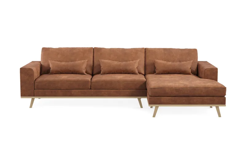 Copenhagen 4-sits Högervänd L-formad Divansoffa i Konstläder - Brun - Möbler - Soffa - Divansoffa & schäslongsoffa - 4 sits soffa med divan