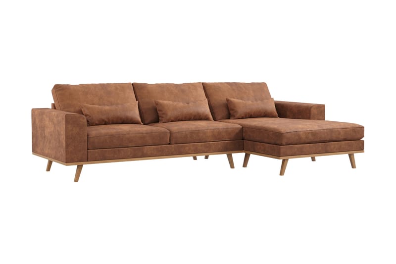 Copenhagen 4-sits Högervänd L-formad Divansoffa i Konstläder - Brun - Möbler - Soffa - Divansoffa & schäslongsoffa - 4 sits soffa med divan