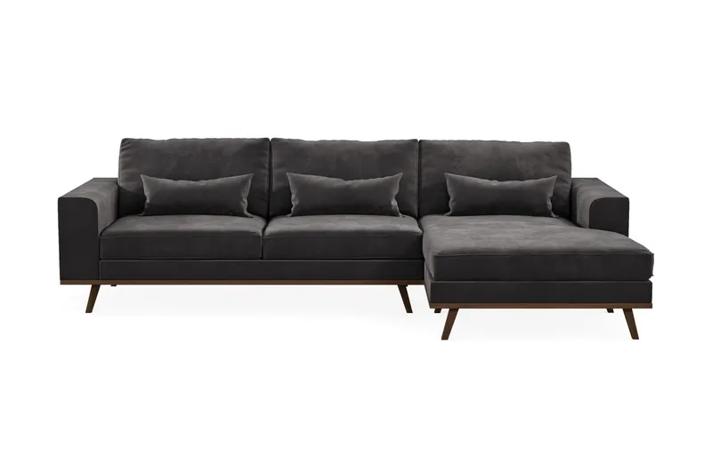 Copenhagen 4-sits Högervänd L-formad Divansoffa i Sammet - Mörkgrå - Möbler - Soffa - Divansoffa & schäslongsoffa - 4 sits soffa med divan
