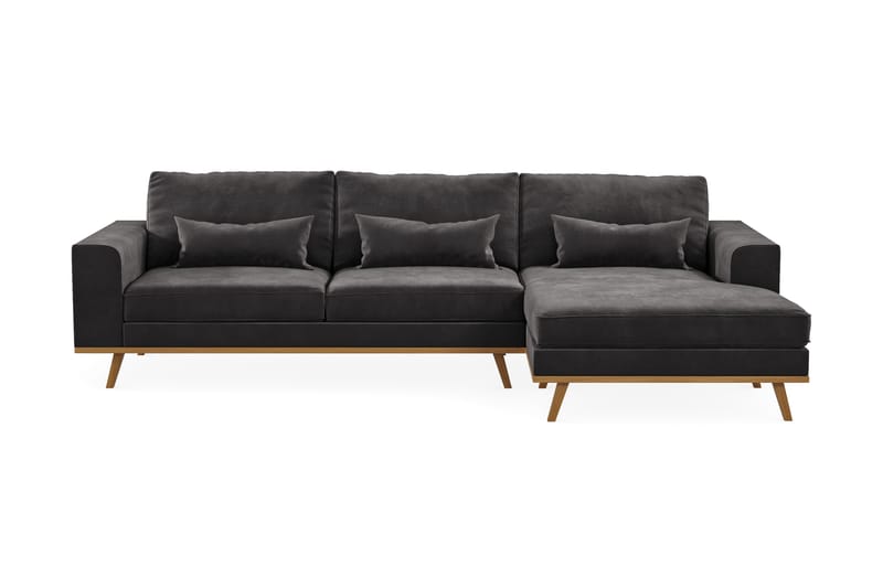 Copenhagen 4-sits Högervänd L-formad Divansoffa i Sammet - Mörkgrå - Möbler - Soffa - Divansoffa & schäslongsoffa - 4 sits soffa med divan