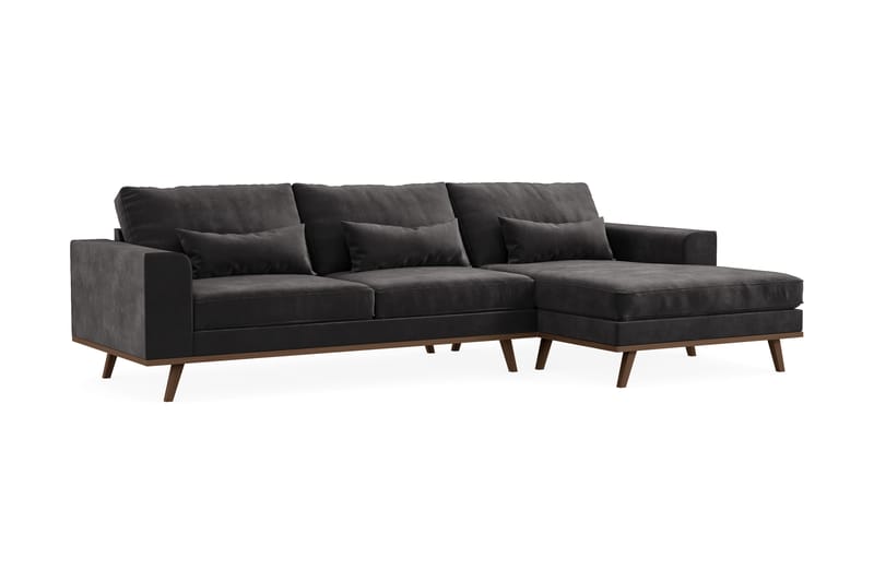 Copenhagen 4-sits Högervänd L-formad Divansoffa i Sammet - Mörkgrå - Möbler - Soffa - Divansoffa & schäslongsoffa - 4 sits soffa med divan