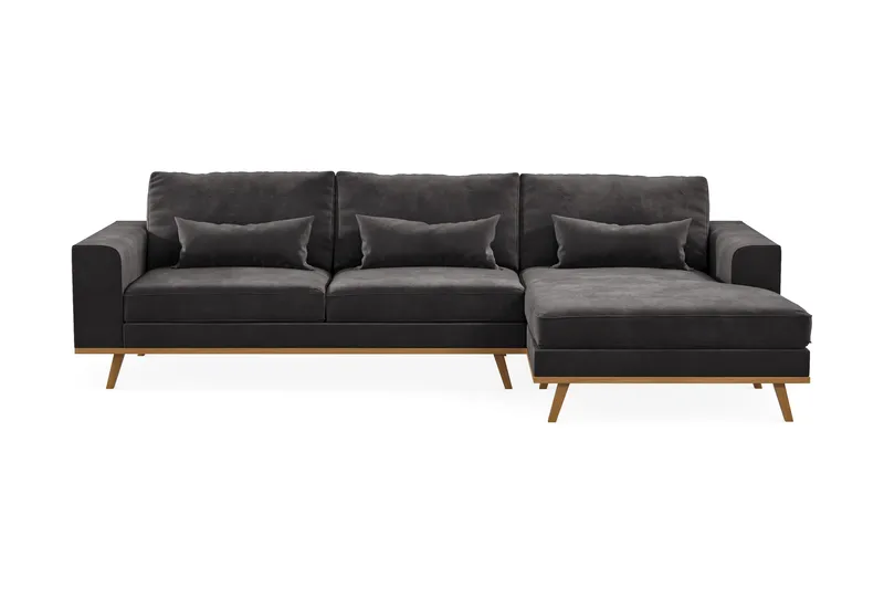 Copenhagen 4-sits Högervänd L-formad Divansoffa i Sammet - Mörkgrå - Möbler - Soffa - Divansoffa & schäslongsoffa - 4 sits soffa med divan