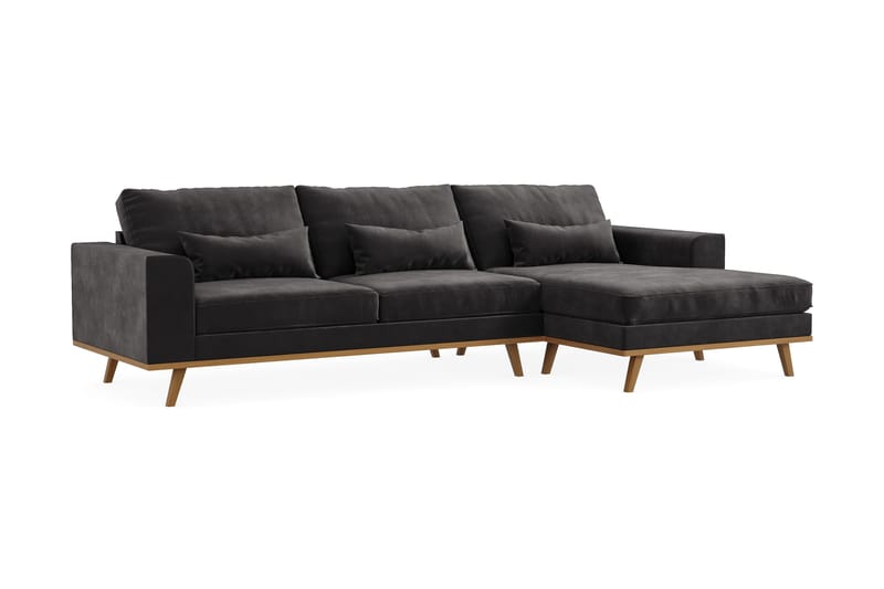 Copenhagen 4-sits Högervänd L-formad Divansoffa i Sammet - Mörkgrå - Möbler - Soffa - Divansoffa & schäslongsoffa - 4 sits soffa med divan