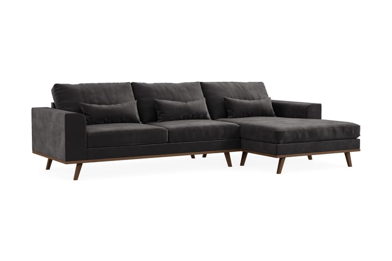 Copenhagen 4-sits Högervänd L-formad Divansoffa i Sammet - Mörkgrå - Möbler - Soffa - Divansoffa & schäslongsoffa - 4 sits soffa med divan