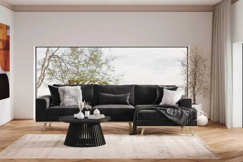 Copenhagen 4-sits Högervänd L-formad Divansoffa i Sammet - Mörkgrå - Möbler - Soffa - Divansoffa & schäslongsoffa - 4 sits soffa med divan