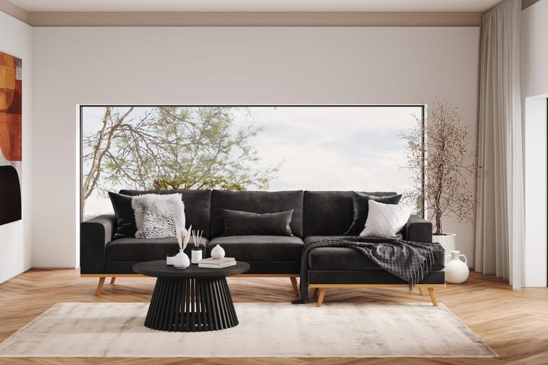Copenhagen 4-sits Högervänd L-formad Divansoffa i Sammet - Mörkgrå - Möbler - Soffa - Divansoffa & schäslongsoffa - 4 sits soffa med divan