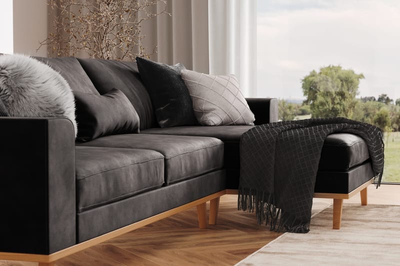 Copenhagen 4-sits Högervänd L-formad Divansoffa i Sammet - Mörkgrå - Möbler - Soffa - Divansoffa & schäslongsoffa - 4 sits soffa med divan