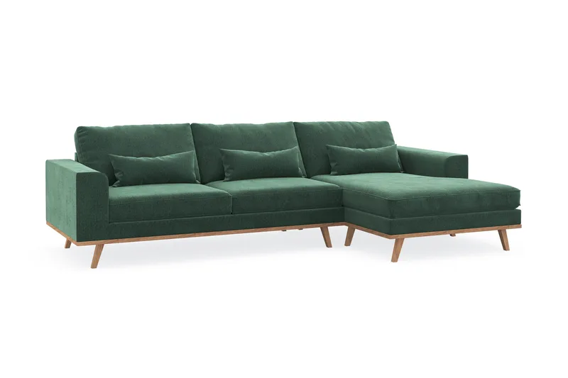 Copenhagen 4-sits Högervänd L-formad Divansoffa i Sammet - Mörkgrön - Möbler - Soffa - Divansoffa & schäslongsoffa - 4 sits soffa med divan