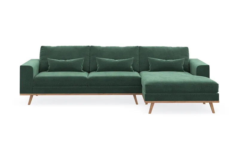 Copenhagen 4-sits Högervänd L-formad Divansoffa i Sammet - Mörkgrön - Möbler - Soffa - Divansoffa & schäslongsoffa - 4 sits soffa med divan