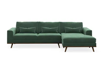 Copenhagen 4-sits Högervänd L-formad Divansoffa i Sammet - Mörkgrön - Möbler - Soffa - Divansoffa & schäslongsoffa - 4 sits soffa med divan