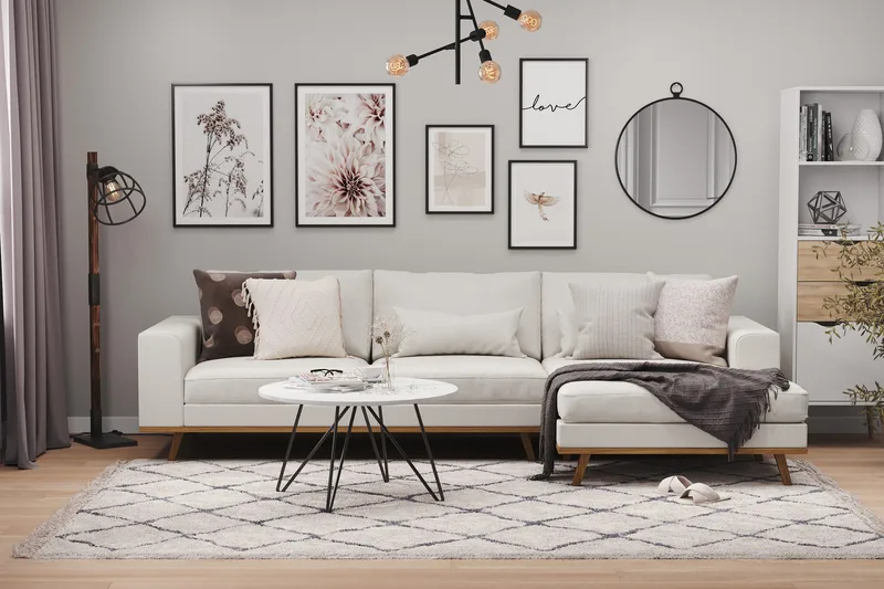 Copenhagen 4-sits Högervänd L-formad Divansoffa i Tyg - Ljusgrå - Möbler - Soffa - Divansoffa & schäslongsoffa - 4 sits soffa med divan