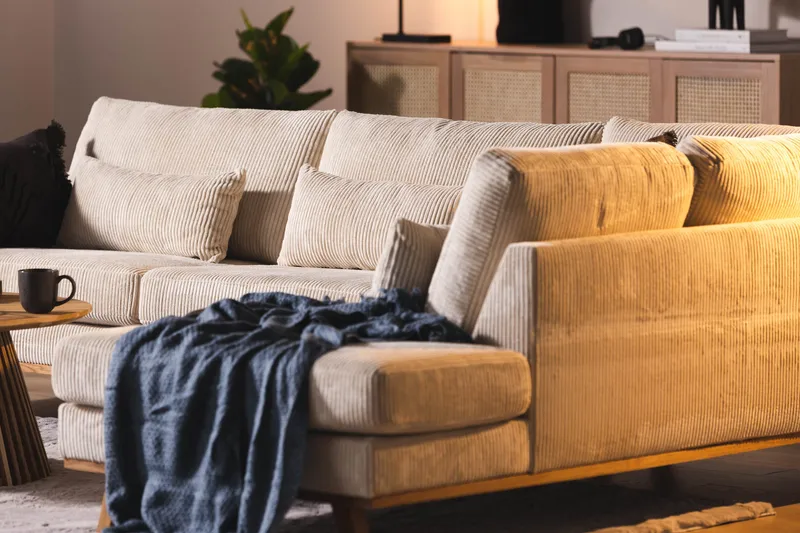 Copenhagen 4-sits Högervänd L-formad Schäslongsoffa i Manchester - Beige - Möbler - Soffa - Divansoffa & schäslongsoffa - 4 sits soffa med divan