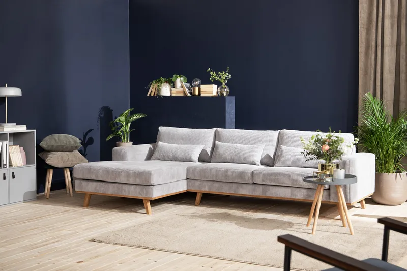 Copenhagen 4-sits Vänstervänd L-formad Divansoffa i Manchester - Ljusgrå - Möbler - Soffa - Divansoffa & schäslongsoffa - 4 sits soffa med divan