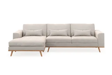 Copenhagen 4-sits Vänstervänd L-formad Divansoffa i Sammet - Krämvit - Möbler - Soffa - Divansoffa & schäslongsoffa - 4 sits soffa med divan