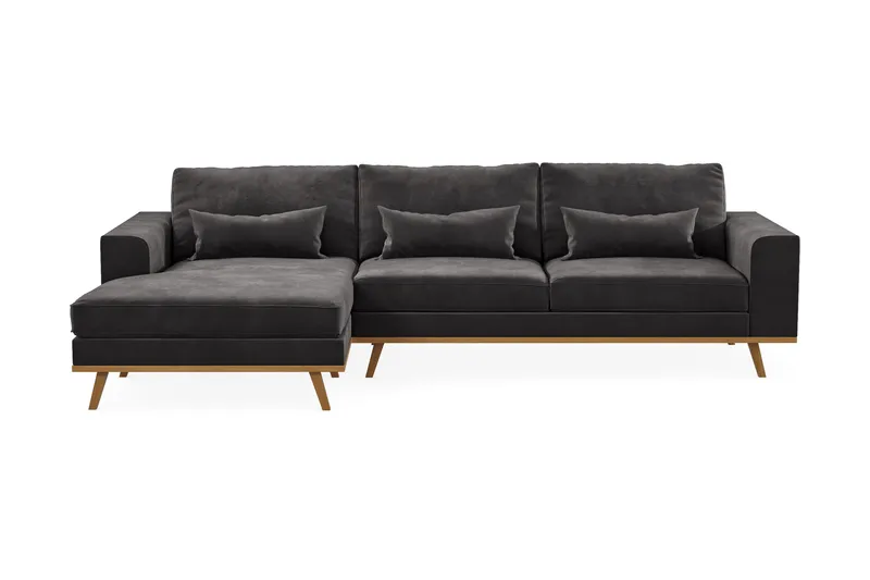Copenhagen 4-sits Vänstervänd L-formad Divansoffa i Sammet - Mörkgrå - Möbler - Soffa - Divansoffa & schäslongsoffa - 4 sits soffa med divan