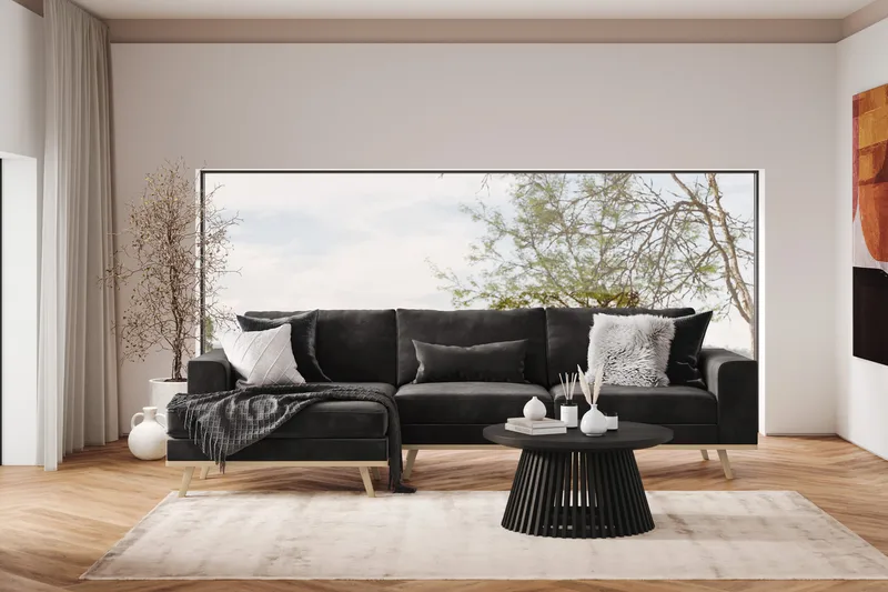 Copenhagen 4-sits Vänstervänd L-formad Divansoffa i Sammet - Mörkgrå - Möbler - Soffa - Divansoffa & schäslongsoffa - 4 sits soffa med divan