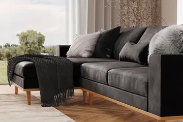 Copenhagen 4-sits Vänstervänd L-formad Divansoffa i Sammet - Mörkgrå - Möbler - Soffa - Divansoffa & schäslongsoffa - 4 sits soffa med divan