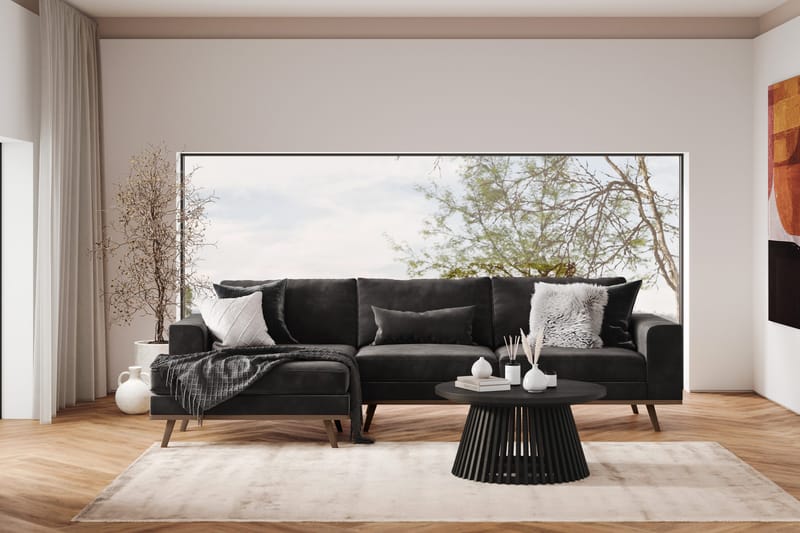Copenhagen 4-sits Vänstervänd L-formad Divansoffa i Sammet - Mörkgrå - Möbler - Soffa - Divansoffa & schäslongsoffa - 4 sits soffa med divan