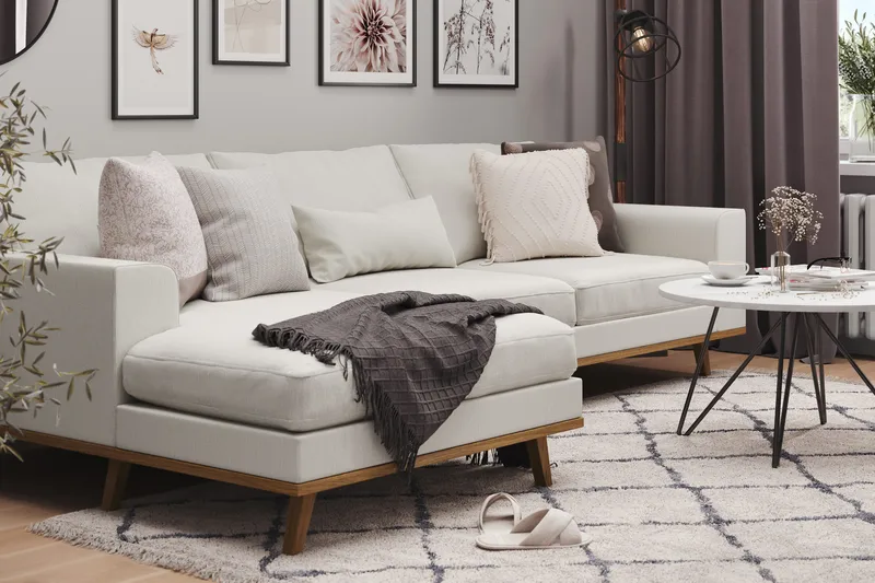 Copenhagen 4-sits Vänstervänd L-formad Divansoffa i Tyg - Ljusgrå - Möbler - Soffa - Divansoffa & schäslongsoffa - 4 sits soffa med divan