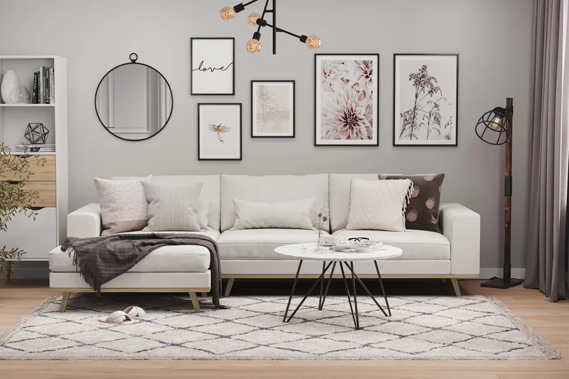 Copenhagen 4-sits Vänstervänd L-formad Divansoffa i Tyg - Ljusgrå - Möbler - Soffa - Divansoffa & schäslongsoffa - 4 sits soffa med divan